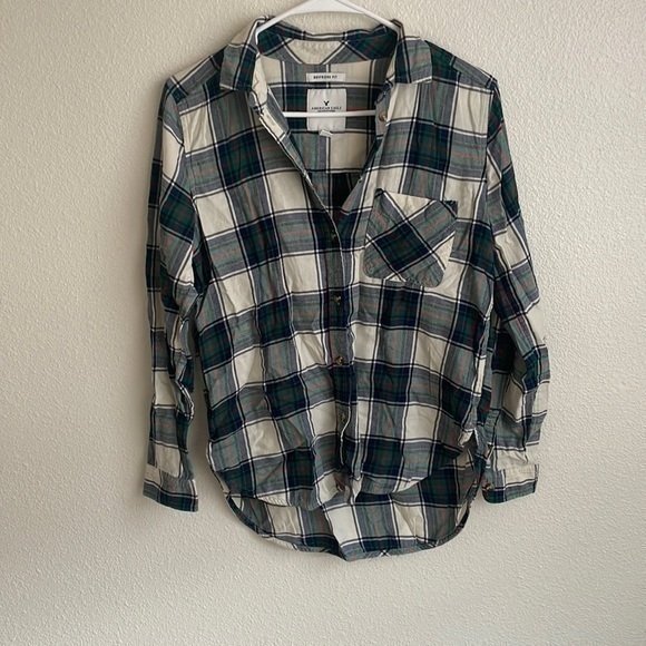 Vintage Women's American Eagle Boyfriend Fit Plaid Flannel Size Green‎ Small - Picture 1 of 7